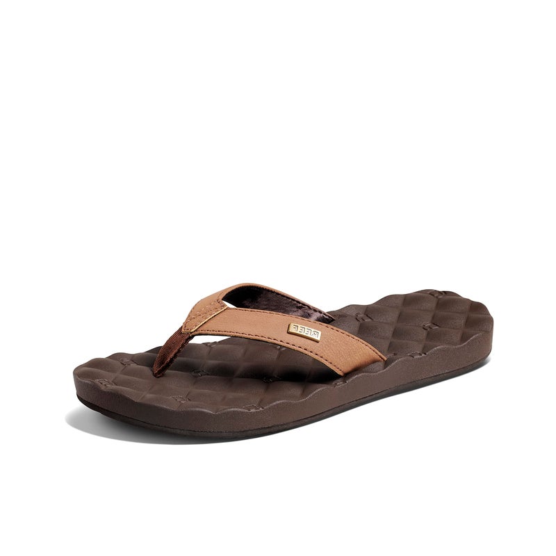 Reef Dreams Womens Flip Flop, Memory Foam Cushion Footbed, Faux Leather Satin Lined Strap, Brown, 10 - Image 1